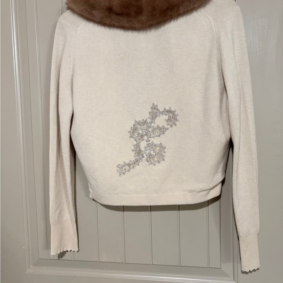 Vintage Light Brown Cashmere Cropped Cardigan with Mink Collar - Picture 5 of 9
